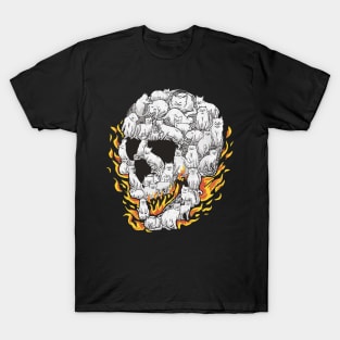 Skull Cats and Kittens Cute Fluffy Spooky On Fire T-Shirt